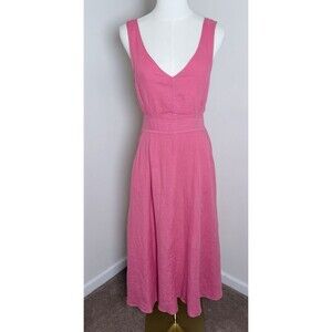 Joie Midi Dress Womens Size 6 Linen Pockets Pink Goddess Vacation Travel Boho